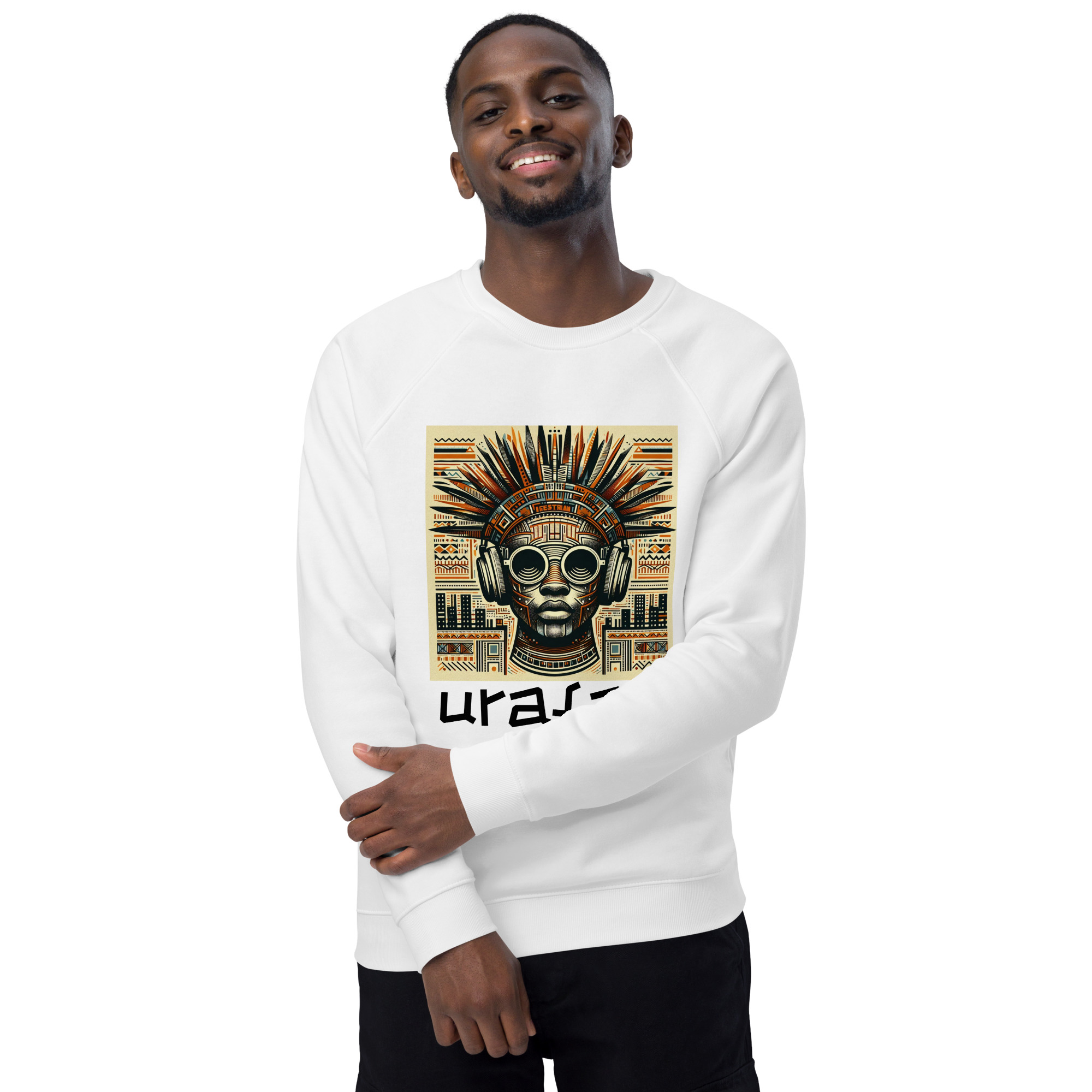 urafat unisex-organic-sweatshirt-white-front-