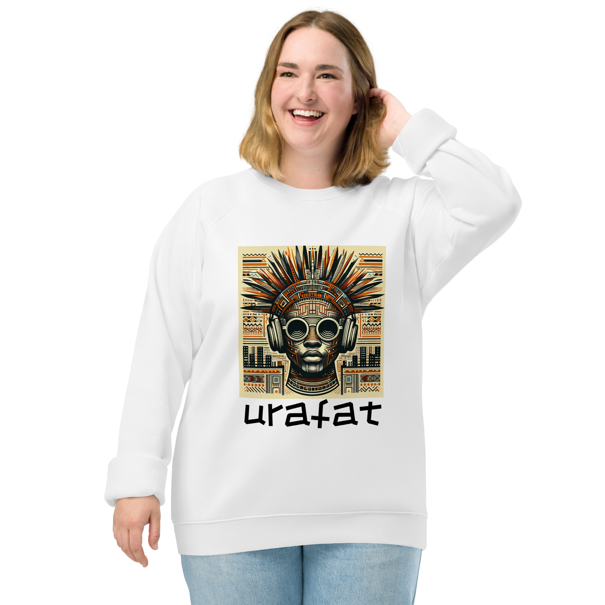 urafat unisex-organic-sweatshirt-white-front-