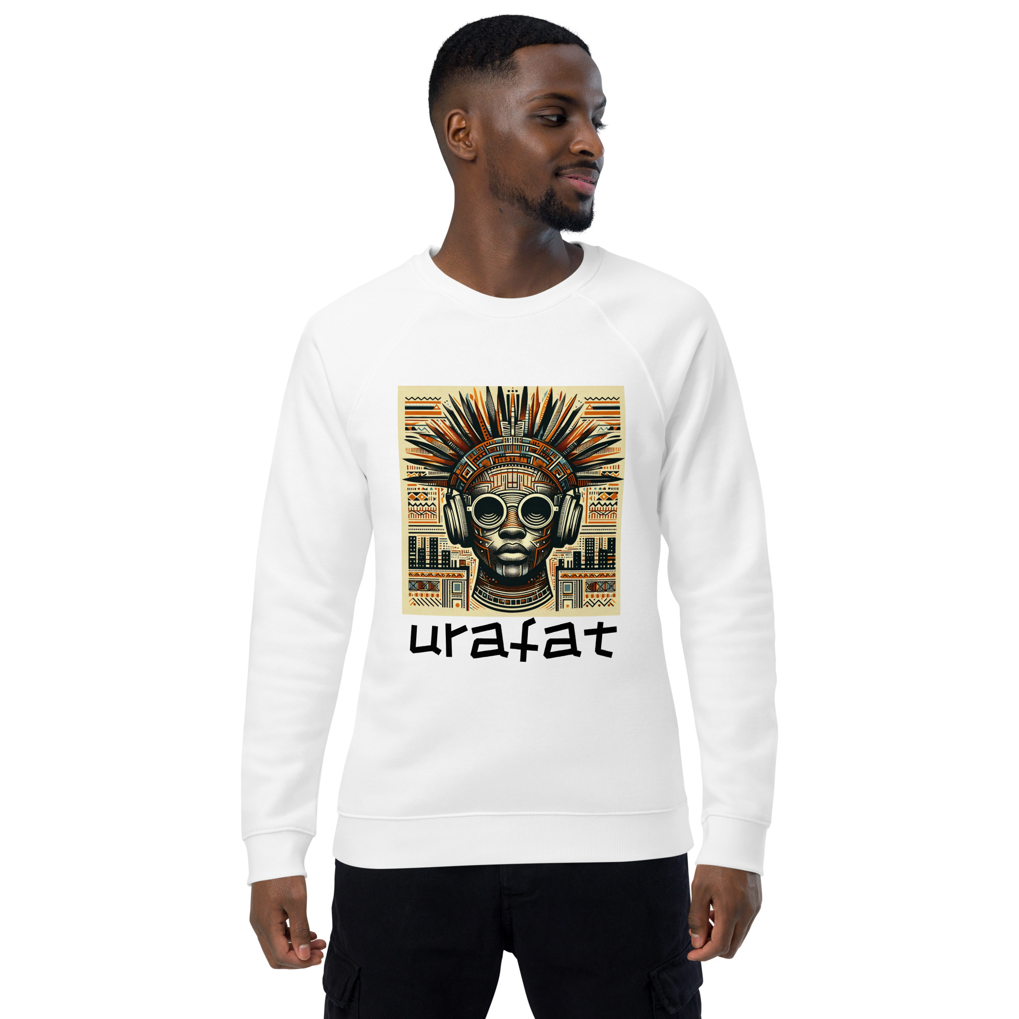 urafat unisex-organic-sweatshirt-white-front-