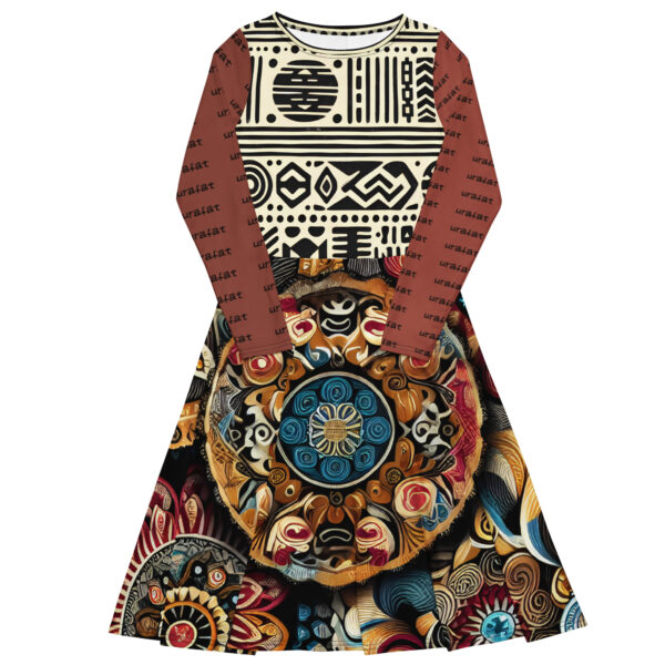 Mudcloth Mixed Patterned Long Sleeve Midi Dress