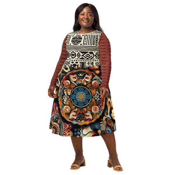 Mudcloth Mixed Patterned Long Sleeve Midi Dress - Image 9