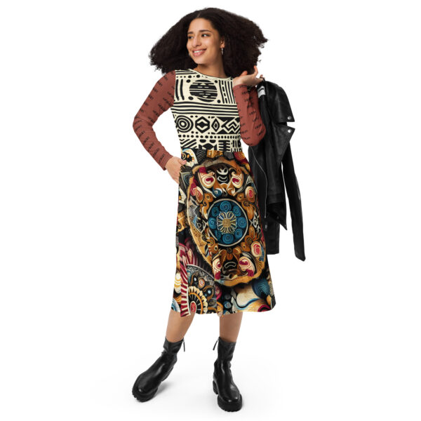 Mudcloth Mixed Patterned Long Sleeve Midi Dress - Image 6