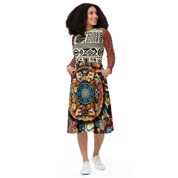 Mudcloth Mixed Patterned Long Sleeve Midi Dress - Image 3