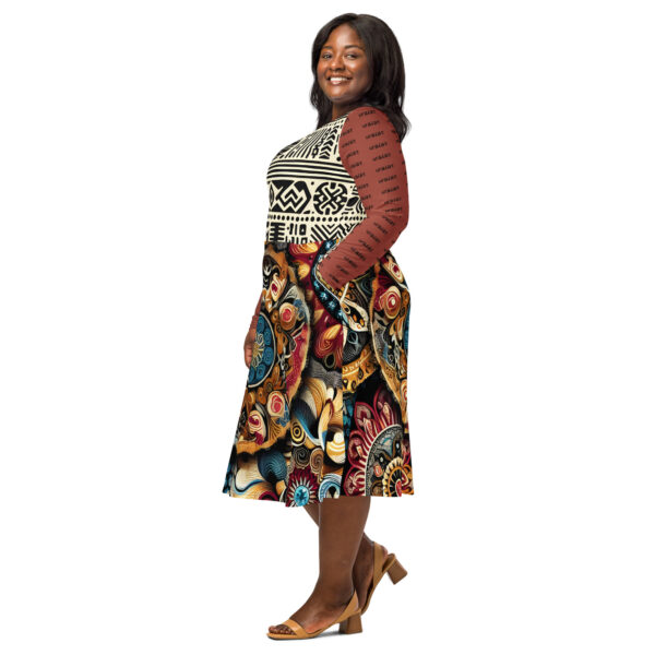 Mudcloth Mixed Patterned Long Sleeve Midi Dress - Image 5