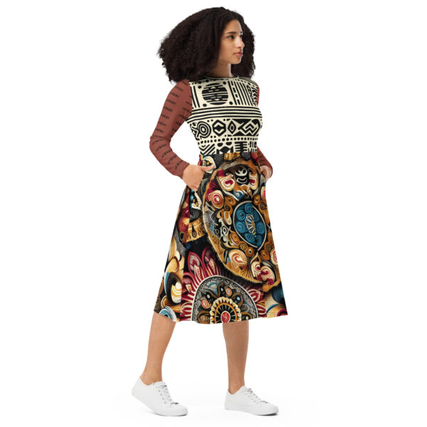 Mudcloth Mixed Patterned Long Sleeve Midi Dress - Image 10